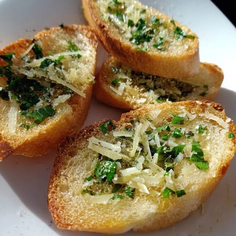 Warm, toasted garlic bread provides a delicious aroma and taste, ideal as side dish.