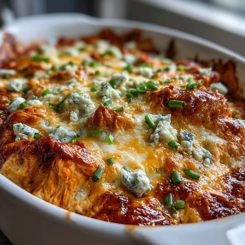 This baked Buffalo Chicken Dip is served hot alongside crunchy tortilla chips for game day.