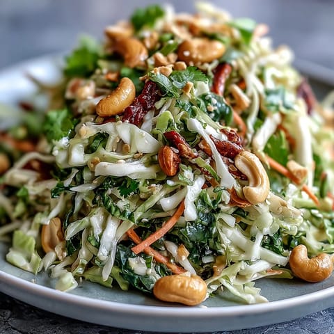 A bowl of crunchy Asian Cabbage Salad featuring red and green cabbage, carrots, and green onions tossed in sesame-ginger dressing.