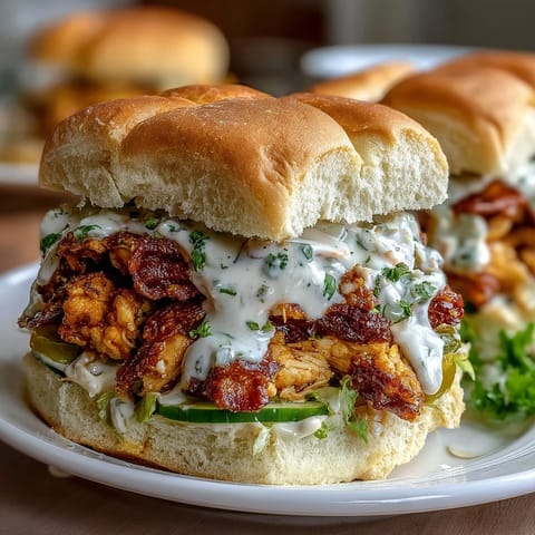 Slow cooker Mississippi chicken sliders piled high with tender, tangy coleslaw on soft slider buns, perfect for game day or casual gatherings.  