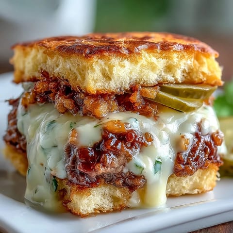 Golden-brown Memorial Day BBQ smash burger sliders piled high with toppings.