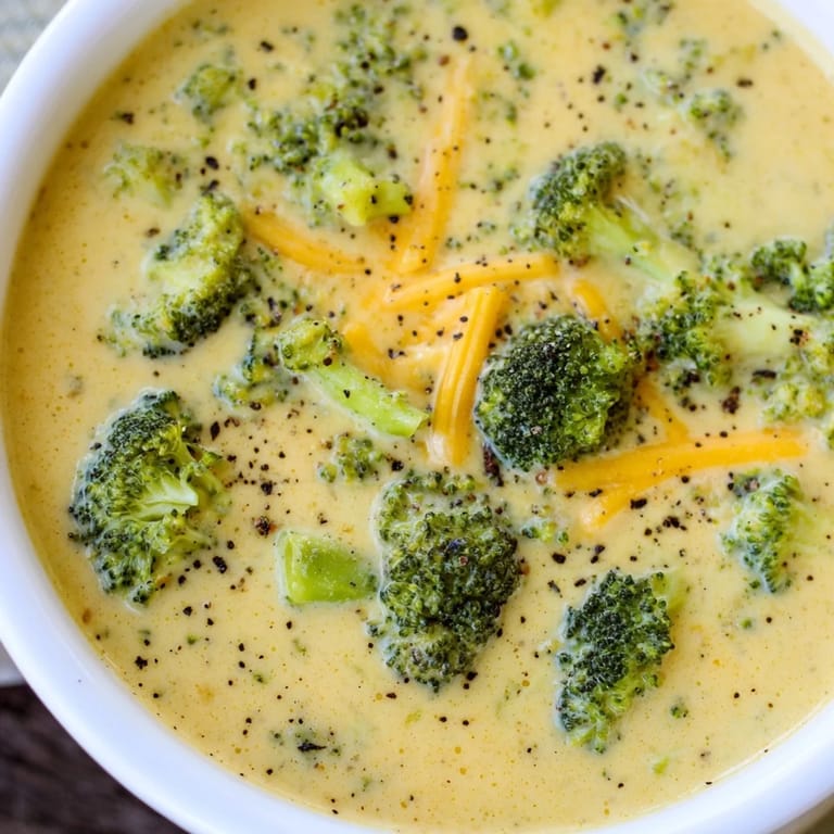 Homemade Broccoli Cheese Soup with chunks of broccoli and topped with extra cheese, so flavorful.