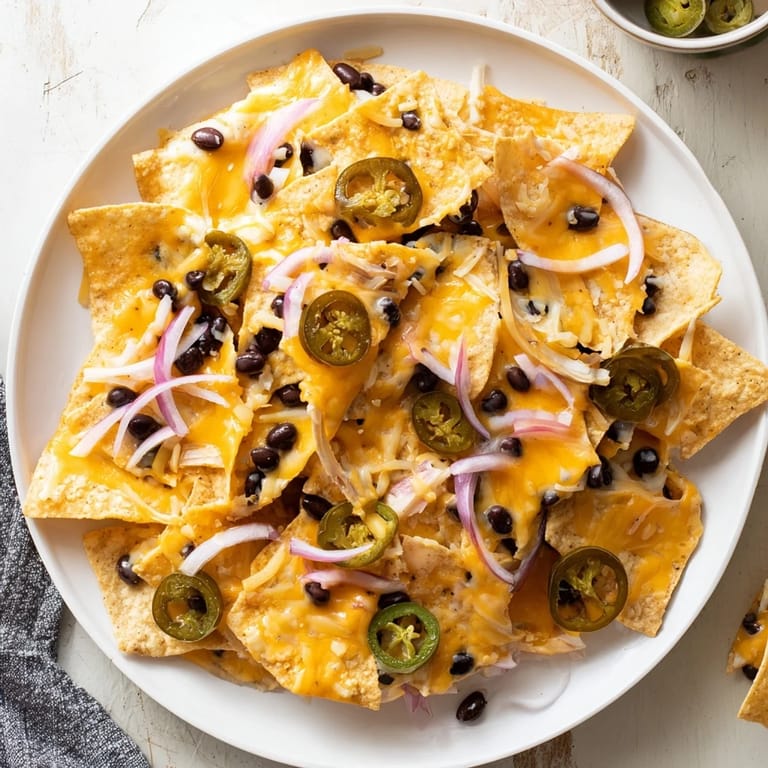 A platter of loaded nachos, featuring seasoned ground beef, perfect for a party appetizer.