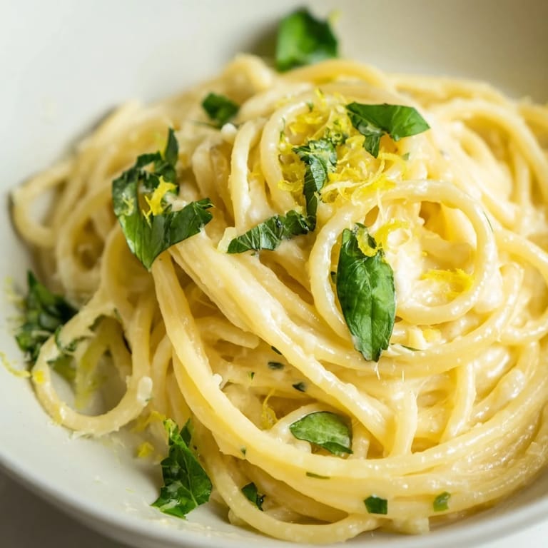 A close-up of steaming Lemon Ricotta Pasta twirled on a fork, highlighting the smooth ricotta coating and specks of black pepper.