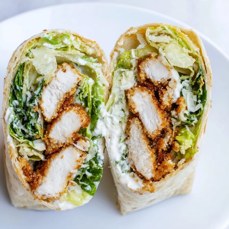Serve the Crispy Chicken Caesar Wrap with lemon wedges for a quick, flavorful American main dish at home.