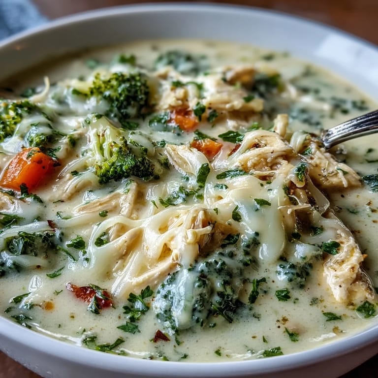 Cozy bowl of homemade Chicken Broccoli Cheddar Soup, served hot with a side of crusty bread.