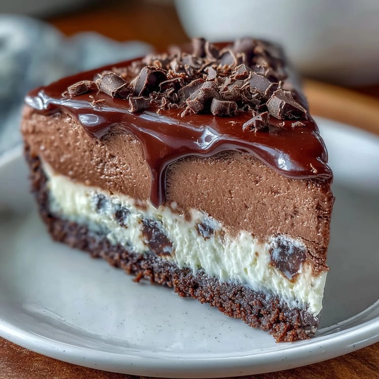 Creamy high-protein chocolate cheesecake, baked golden brown with a graham cracker crust.