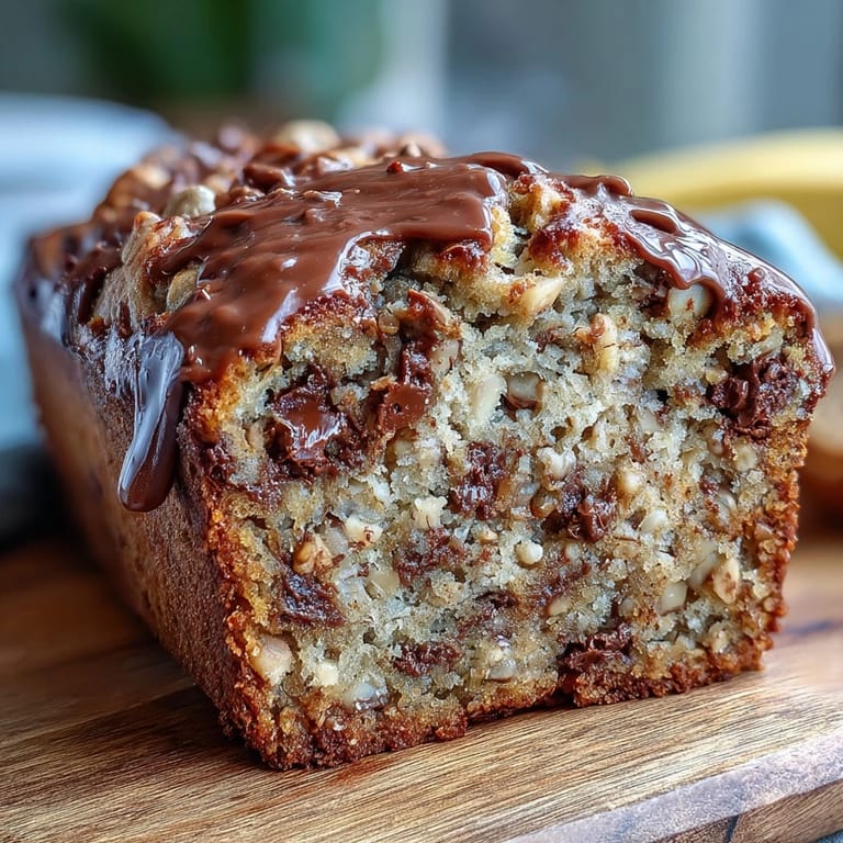 Easy banana bread recipe loaded with oats, chocolate, and creamy peanut butter.