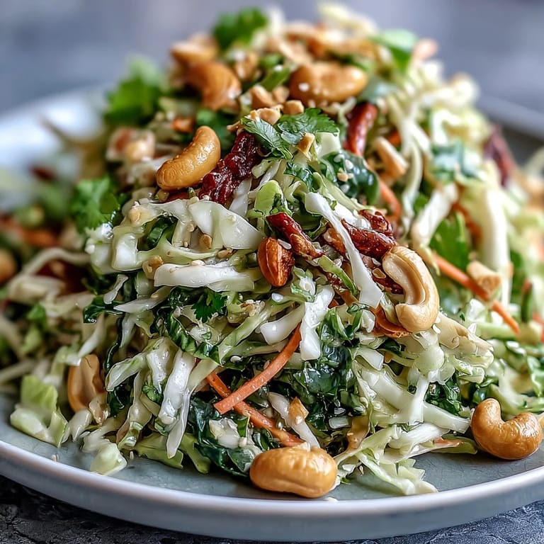 A bowl of crunchy Asian Cabbage Salad featuring red and green cabbage, carrots, and green onions tossed in sesame-ginger dressing.