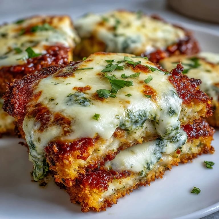 Sizzling, freshly baked Pesto Chicken Parmesan is garnished with basil and served hot on a plate, perfect for an easy weeknight Italian dinner.
