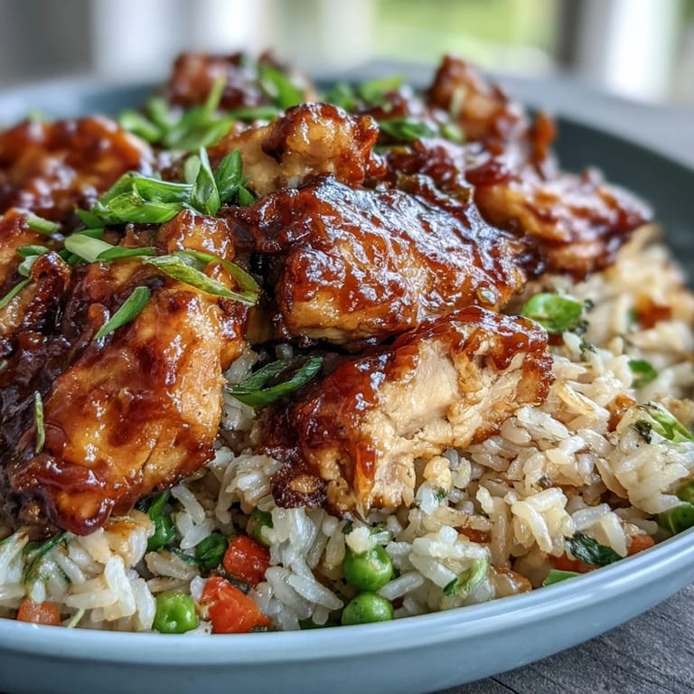 Spoonful of One-Pan Bold Honey BBQ Chicken Rice revealing saucy chicken and bright mixed vegetables.