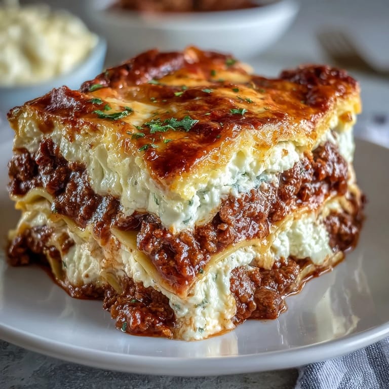 Freshly baked Worlds Best Lasagna with a golden crust, served hot and ready for a family gathering.