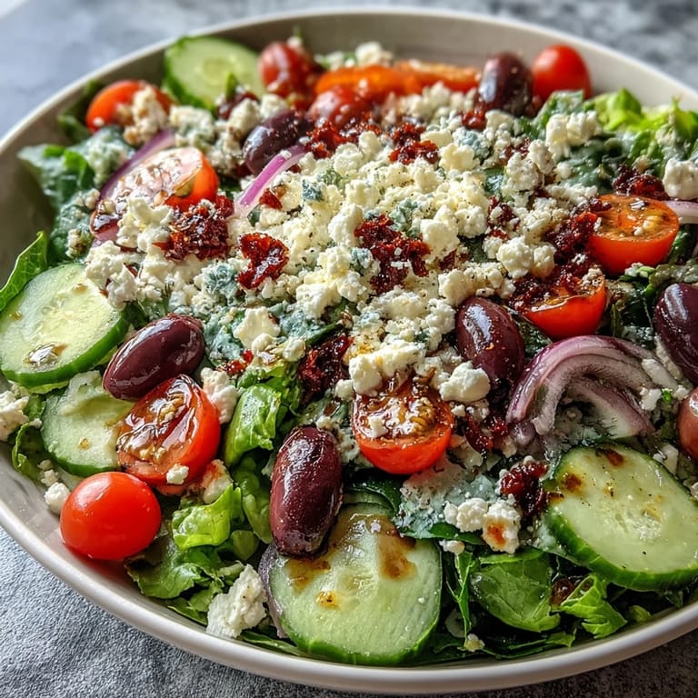 Healthy Mediterranean Green Salad Bowl served as a light meal, ready to enjoy with a fork.