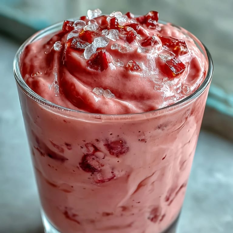 Close-up of a rich and creamy guava juice smoothie, garnished with a lime wedge and served with a colorful striped straw.