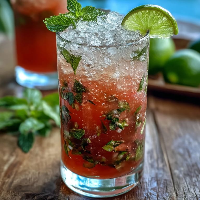 Refreshing Guava Mojito served in a tall glass, tropical guava nectar, white rum, mint, and lime wheel garnish.