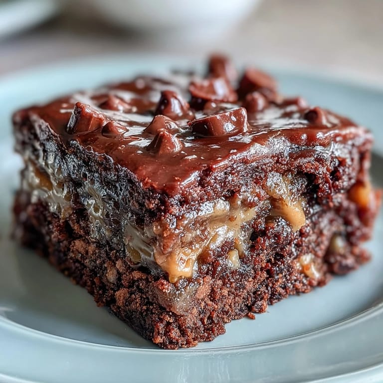A generous pan of Rich Peanut Butter Cup Dump Cake features mini peanut butter cups baked into the fudgy surface.