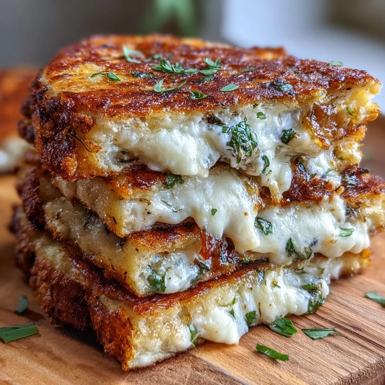 Crispy butter-toasted naan grilled cheese featuring fragrant garlic and gooey mozzarella, served warm with fresh herbs.