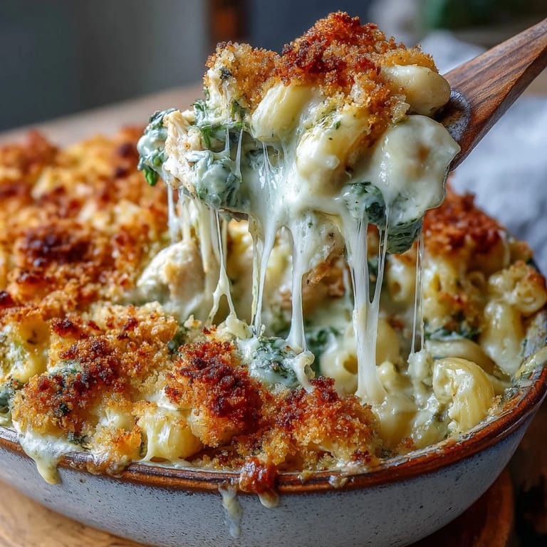 Tender chicken pieces coated in pesto mingle with elbow macaroni and melted mozzarella in this creamy dish.