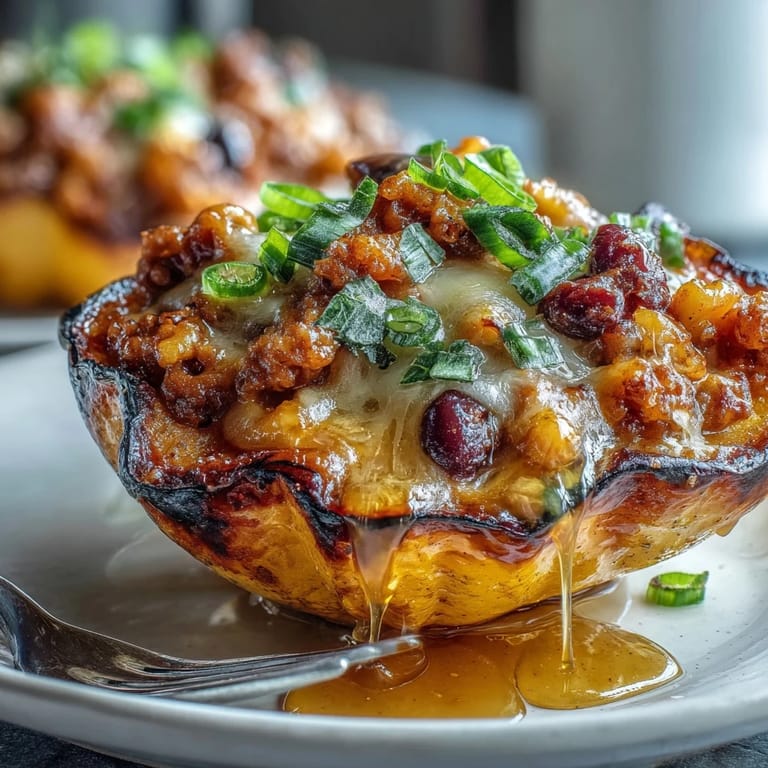 Golden baked acorn squash overflowing with hearty chili macaroni and cheese, a perfect vegetarian main dish for cozy weeknight dinners.