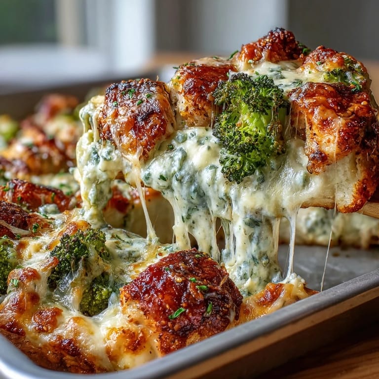 Fresh broccoli florets and seasoned chicken breasts topped with melted cheddar on a sheet pan for a family-friendly dinner.