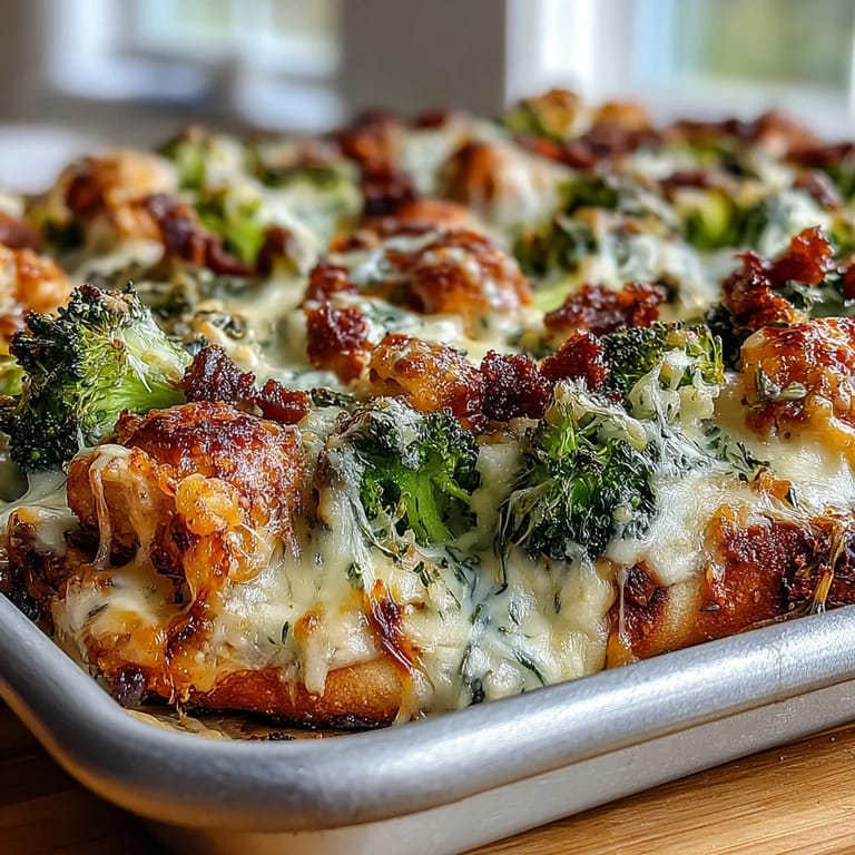 Cheesy Ranch Chicken & Broccoli Sheet Pan Melt garnished with herbs, showcasing juicy meat and crisp-tender vegetables ready to serve.