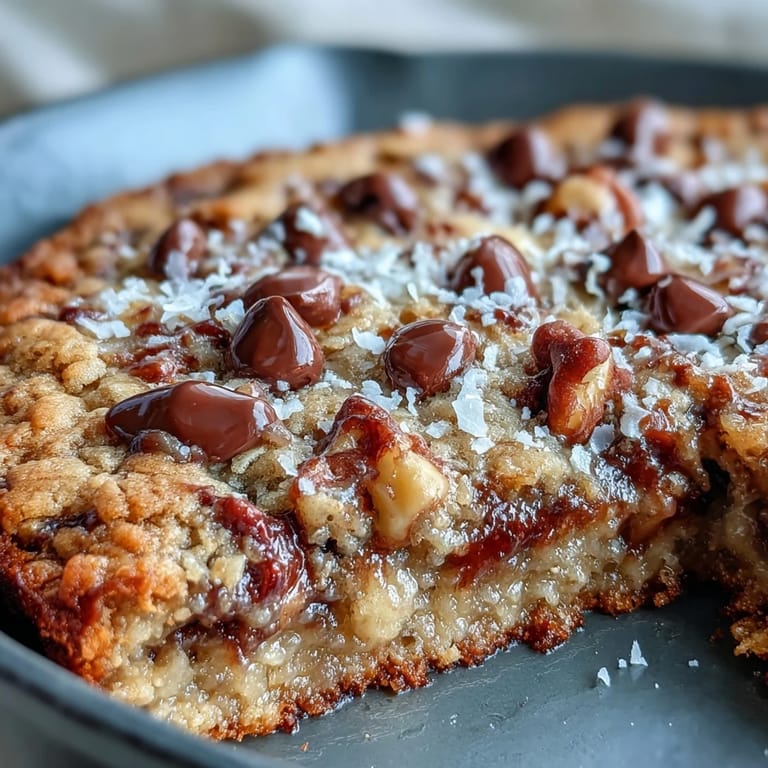 Fresh banana slices and chopped walnuts garnish this gooey, shareable skillet cookie dessert served directly from the pan.