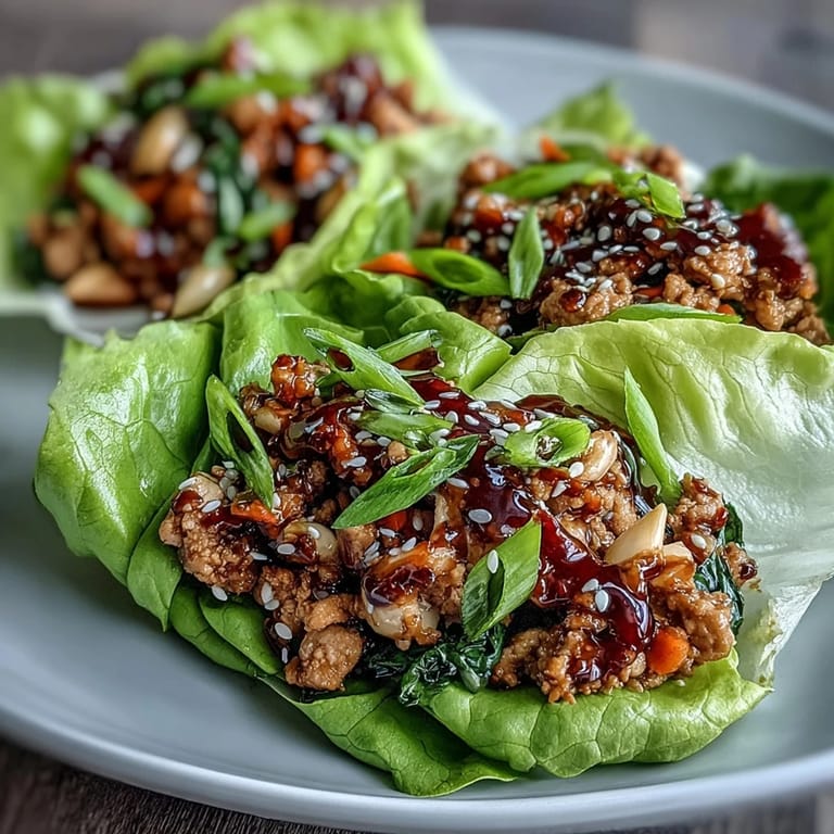 Savory lettuce wraps filled with lean chicken, fresh veggies, and a sweet-salty hoisin sauce for a light meal.  