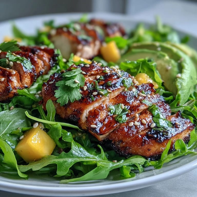 Tender chicken marinated in mango green tea, grilled and served over crisp vegetables with toasted sesame.  