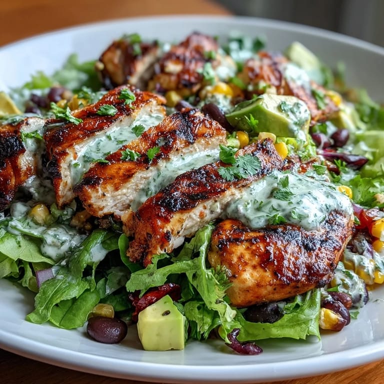 Protein-packed Southwest Chicken Power Salad loaded with fresh vegetables, creamy avocado, and a tangy lime-cilantro dressing.