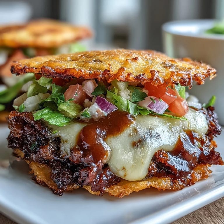 Crispy mini tacos filled with smashed beef patties, melty American cheese, and classic burger toppings for a fun dinner.