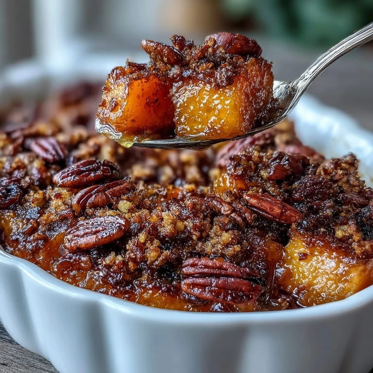 Classic Southern candied yams casserole with rich brown sugar glaze and crisp pecan streusel topping.