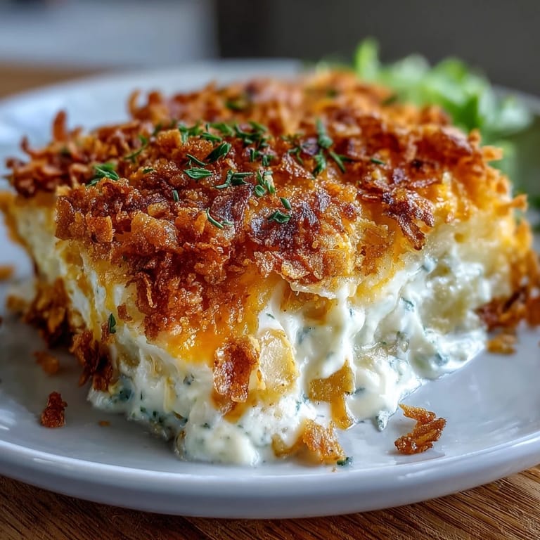 Creamy Greek yogurt funeral potatoes topped with crunchy cornflakes, perfect for comforting weeknight dinners or family gatherings.