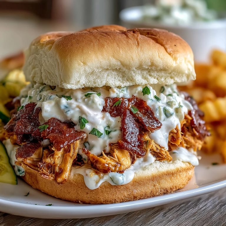 Flavorful slow-cooked Mississippi chicken, shredded and piled onto slider buns with crisp, zesty coleslaw, ideal for parties or family dinners.