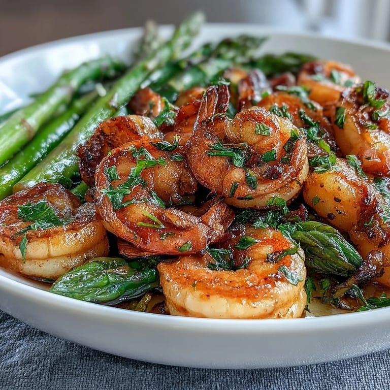 Easy healthy shrimp and asparagus recipe with juicy shrimp, tender-crisp asparagus, and a bright lemon-garlic drizzle.