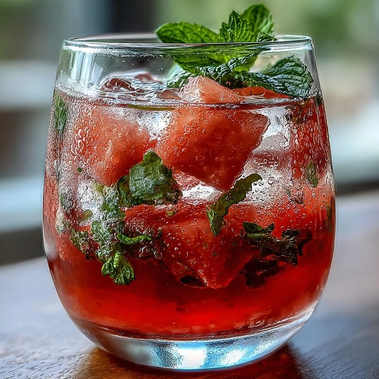 Cool, alcohol-free watermelon mint spritz mocktail served over ice, garnished with lime slices and mint leaves for a festive summer vibe.