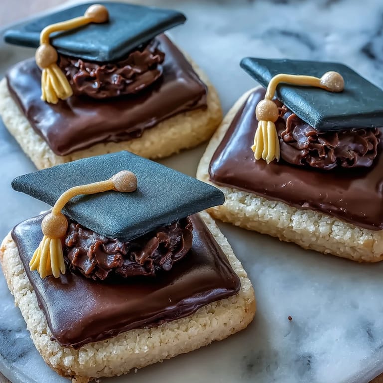 Celebrate with easy graduation cookies decorated with fondant mortarboard toppers, ideal for honoring your graduate's special day.
