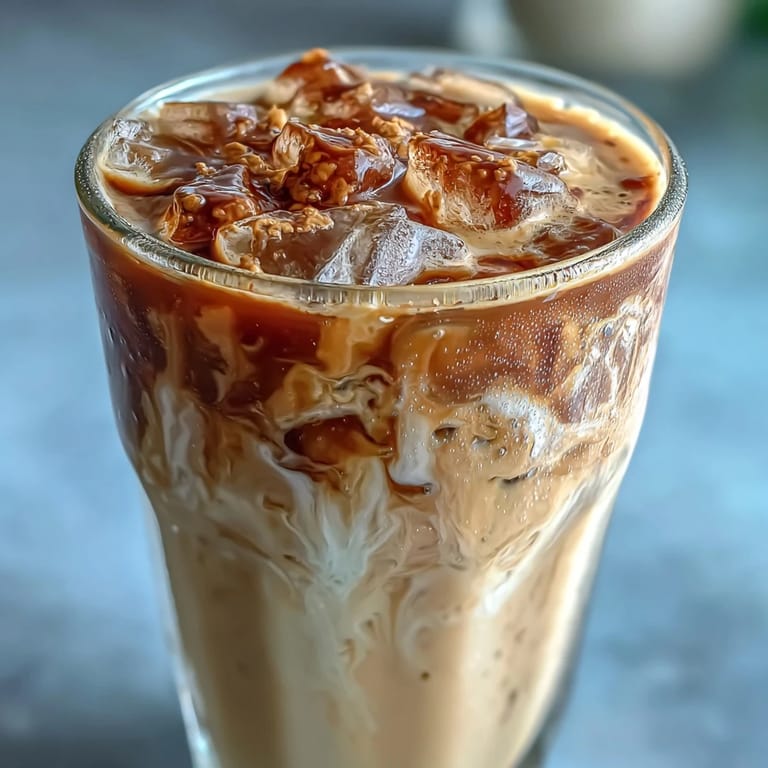Velvety iced brown sugar oat milk shaken espresso with frothy top and a sprinkle of cinnamon on the foam.
