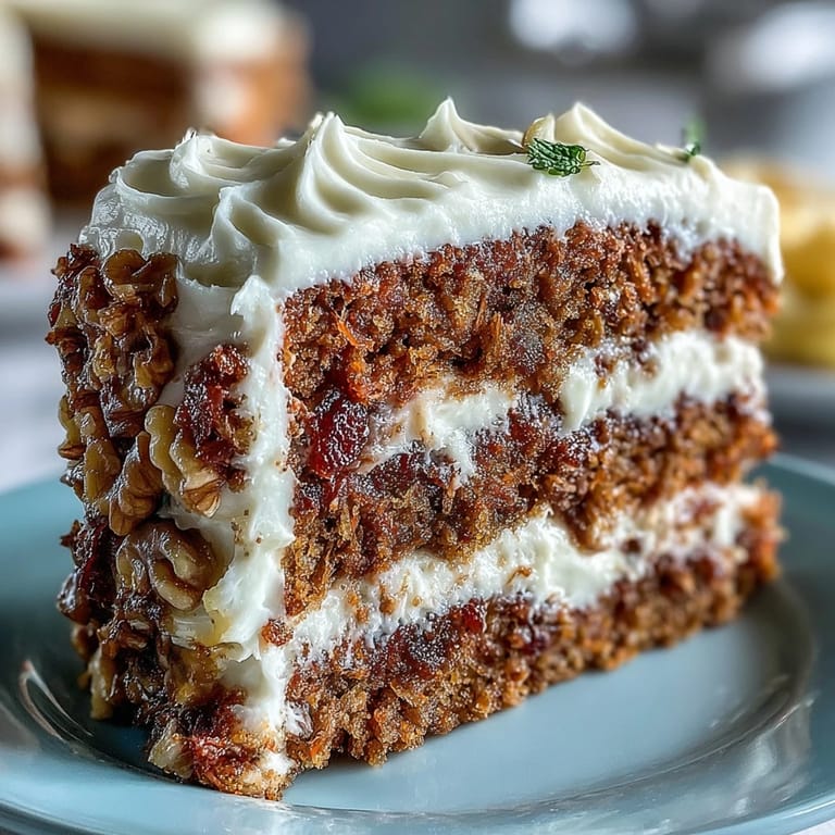 Festive Easter dessert spread with moist carrot cake, airy pavlova topped with kiwi and berries, and tangy lemon tart on elegant serving plates.
