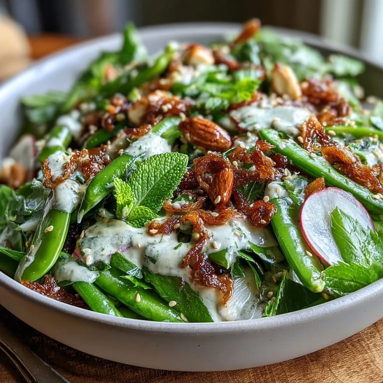 Crisp, refreshing snap pea and radish spring salad ready for summer enjoyment.