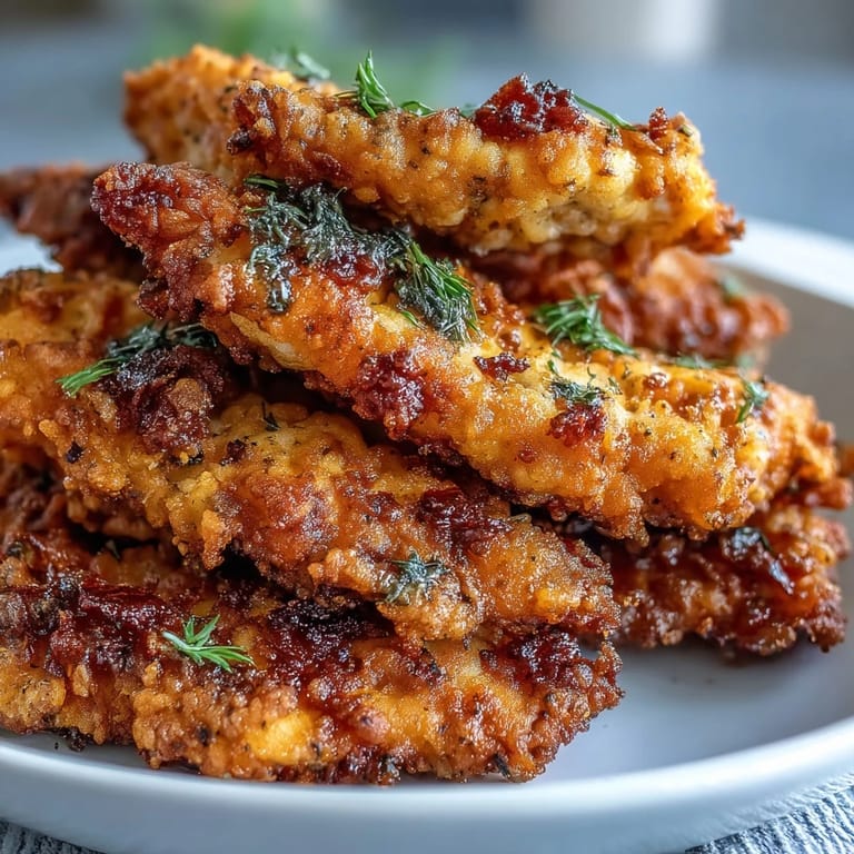 Deliciously fried pickle brine chicken tenders, ready for your favorite dipping sauce.