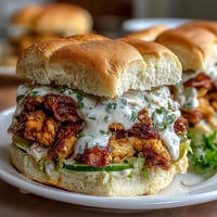 Slow cooker Mississippi chicken sliders piled high with tender, tangy coleslaw on soft slider buns, perfect for game day or casual gatherings.  