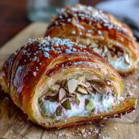 Golden sourdough rolls swirled with rich almond cream, topped with sliced almonds for a flaky, bakery-style treat.