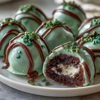 Festive green Oreo truffle balls with a creamy center and vibrant candy coating.  