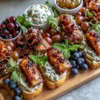 A dreamy Pisces Zodiac snack board with blue fruits, sweets, and whimsical treats, perfect for stargazers and parties.