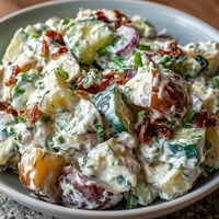 Creamy Juneteenth potato salad with tangy pickles, a favorite for summer cookouts.